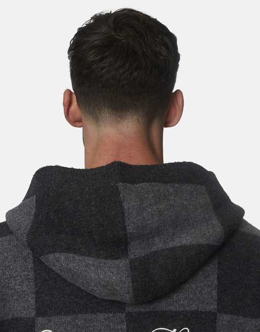 Good For Nothing Oversized checkered knitted zip hoodie in grey, 2 of 4