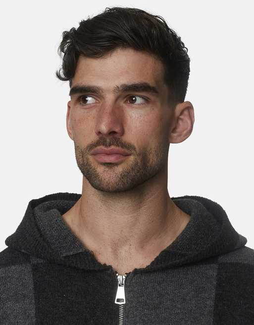 Good For Nothing Oversized checkered knitted zip hoodie in grey, 4 of 4