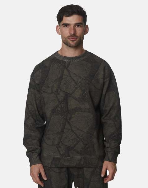 Good For Nothing Oversized cotton fleece camo crewneck sweatshirt in brown - view 1