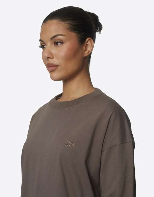 Good For Nothing Oversized embroidered logo cotton t-shirt in brown, 4 of 4