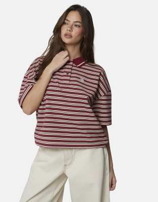 Good For Nothing Oversized fit monogram pique polo in burgundy