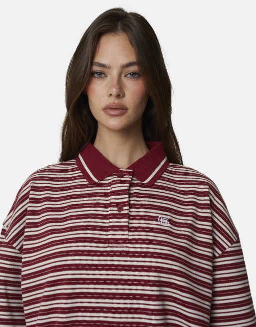 Good For Nothing Oversized fit monogram pique polo in burgundy, 3 of 4