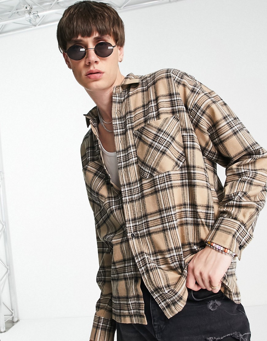 oversized flannel shirt in brown