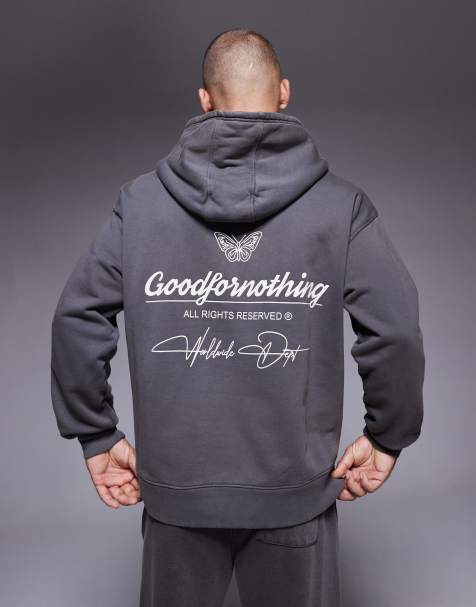 Good For Nothing Oversized graphic back print overhead hoodie in grey - view 1