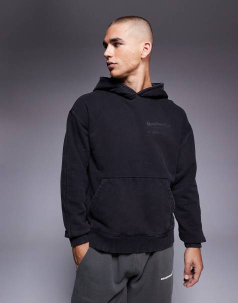 Good For Nothing Oversized graphic back print overhead hoody in black - view 1