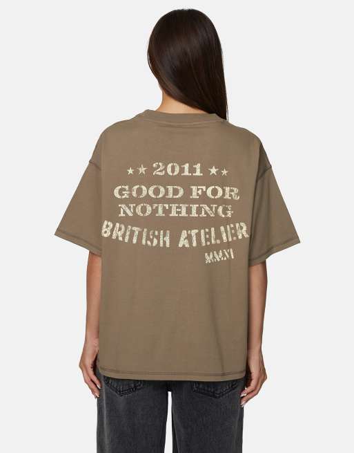 Good For Nothing Oversized graphic tee in brown, 2 of 4