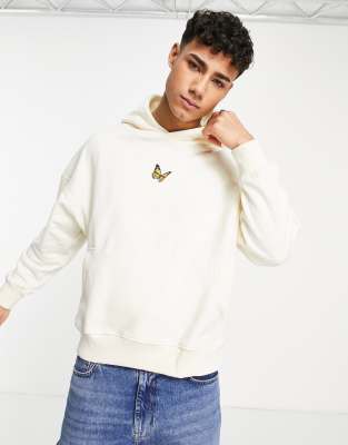 Good For Nothing oversized hoodie in beige with small butterfly chest print