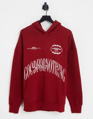 Good For Nothing oversized hoodie in burgundy with distorted logo print