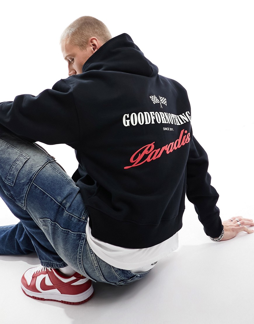 Good For Nothing oversized hoodie with paradise back print in black