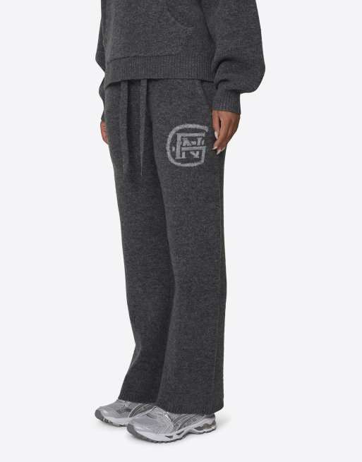 Good For Nothing Oversized knitted intarsia emblem joggers in grey | ASOS