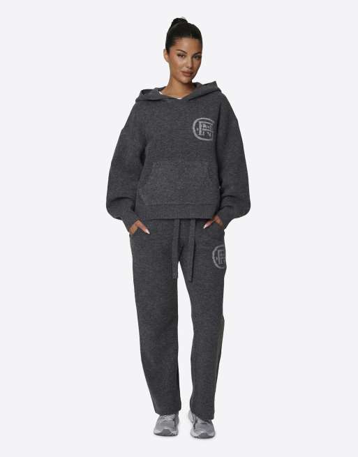 Good For Nothing Oversized knitted intarsia emblem joggers in grey | ASOS