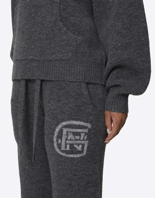 Good For Nothing Oversized knitted intarsia emblem joggers in grey | ASOS