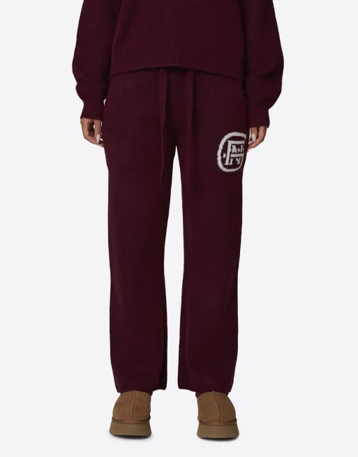 Good For Nothing Oversized knitted intarsia emblem joggers in red, 4 of 4