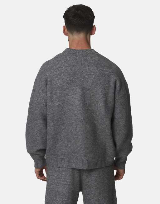 Good For Nothing Oversized knitted intarsia emblem jumper in grey, 2 of 4