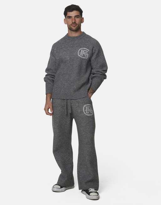 Good For Nothing Oversized knitted intarsia emblem jumper in grey, 3 of 4