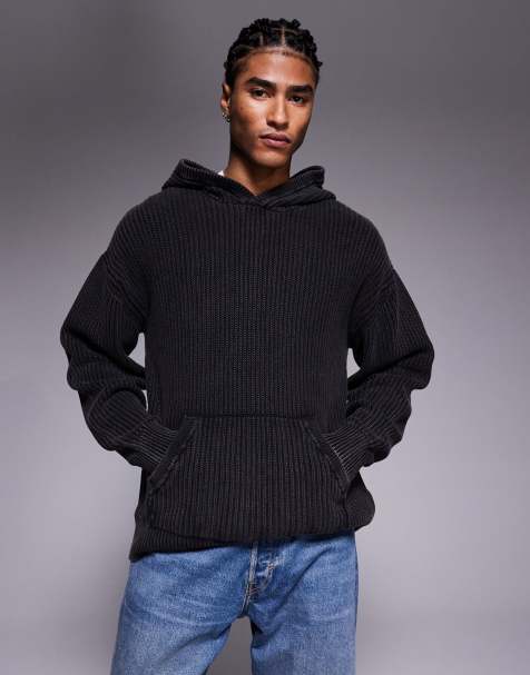 Good For Nothing oversized knitted pullover hoodie in black - view 1