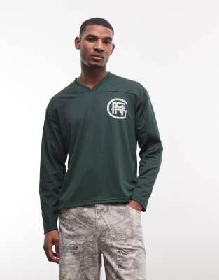 Good For Nothing Oversized Long Sleeve Hockey Jersey In Green