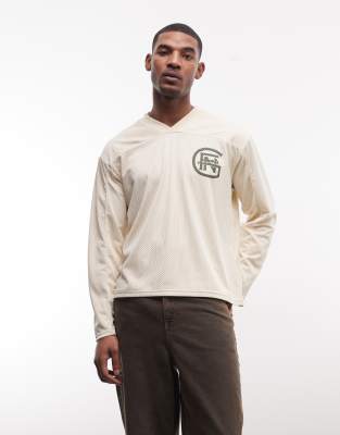 Good For Nothing Oversized Long Sleeve Hockey Jersey In Gray