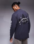[Good For Nothing] Good For Nothing oversized long sleeve t-shirt in black with multiple prints L BLACK
