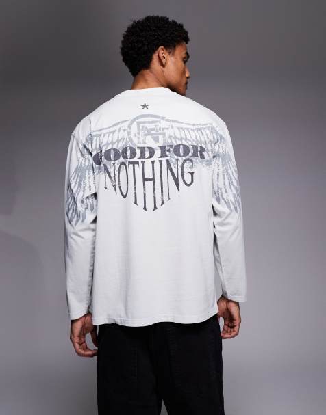 Good For Nothing oversized long sleeve T-shirt in off-white with chest and back print - view 1