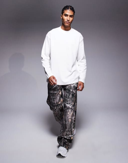 Good For Nothing oversized long sleeve waffle t-shirt in white with logo embroidery, 3 of 4