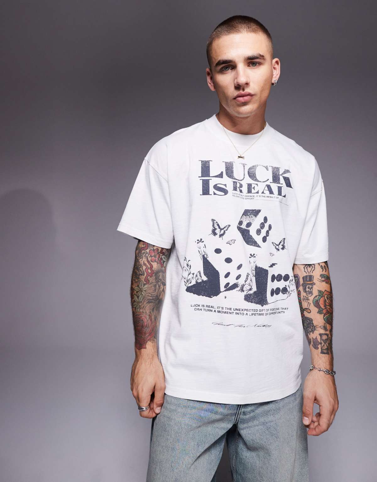 Good For Nothing oversized luck t-shirt in off white