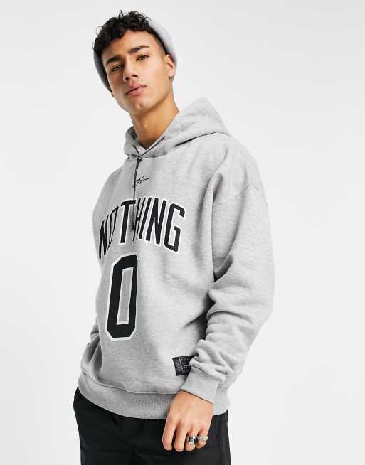 Good For Nothing oversized nothing print hoodie in grey marl