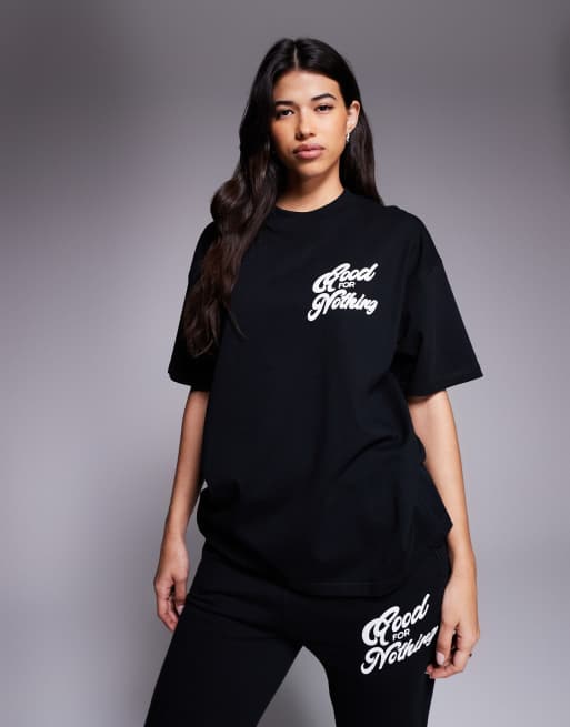 Good For Nothing Oversized puff print t-shirt in black