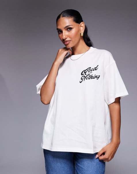 Good For Nothing Oversized puff print t-shirt in white