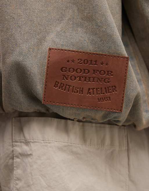Good For Nothing oversized pullover denim hooded jacket in vintage midwash blue, 3 of 5