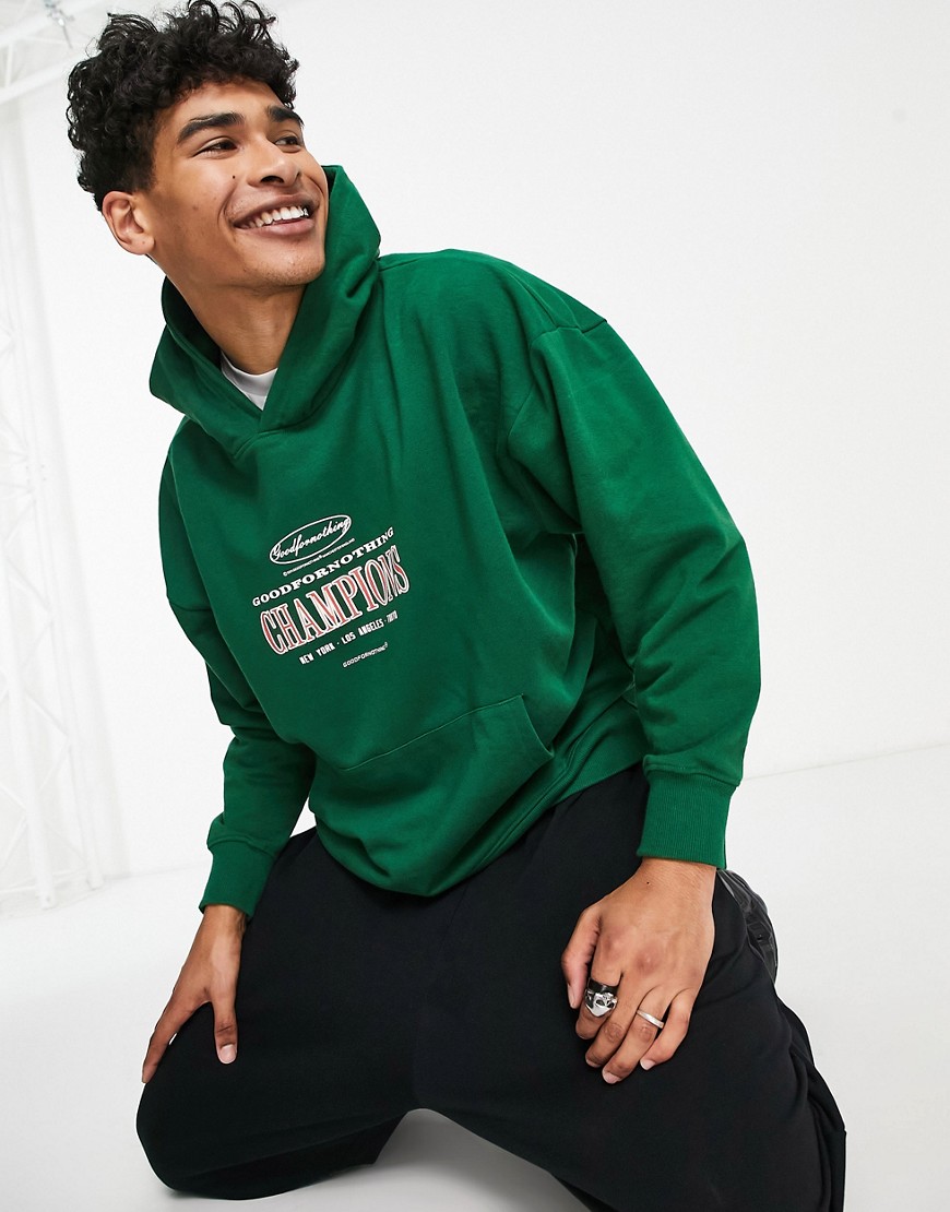 oversized pullover hoodie in green with champions print