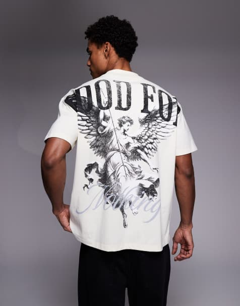 Good For Nothing - Oversized råhvid T-shirt med renæssance-print på ryggen - view 1