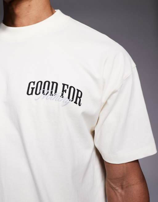 Good For Nothing - Oversized råhvid T-shirt med renæssance-print på ryggen, 5 af 5