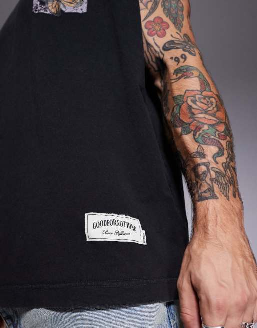 Good For Nothing oversized sleeveless t-shirt in black acid wash with large back placement print, 4 of 4
