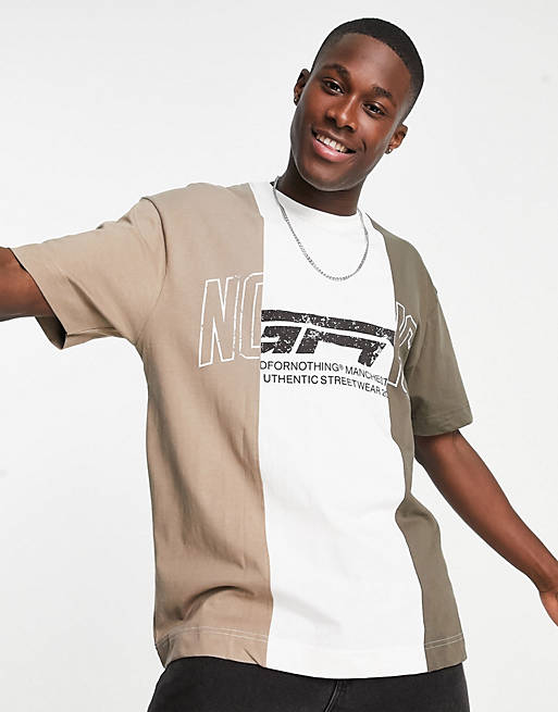 Good For Nothing oversized spliced t-shirt in grey and white with mixed logo print
