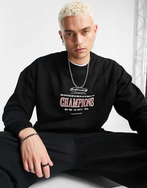 Good For Nothing oversized sweatshirt in black with champions