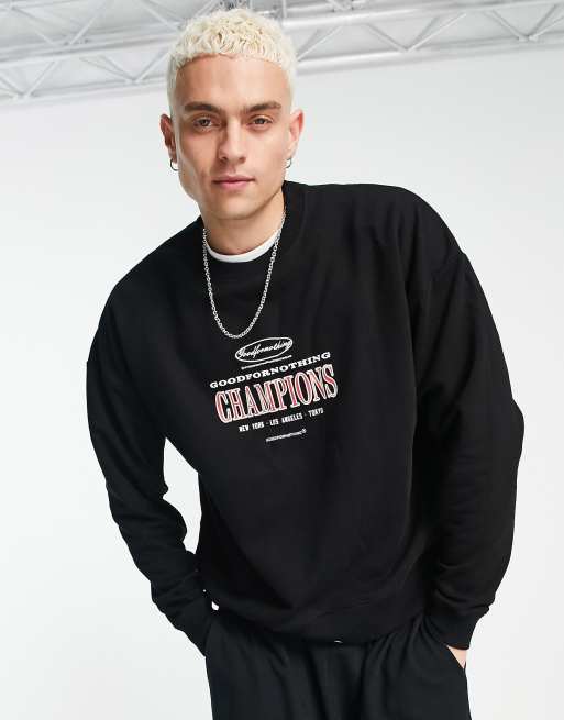 Good For Nothing - Oversized sweatshirt met champions-print in zwart