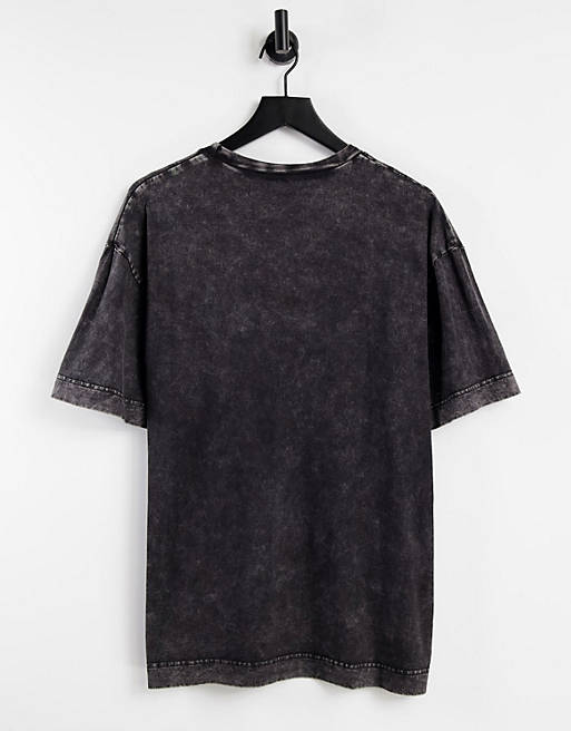 Men Good For Nothing oversized t-shirt in black acid wash with small butterfly chest print 