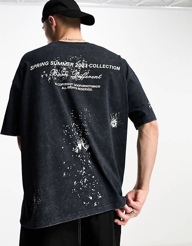 Good For Nothing - oversized t-shirt in black acid wash with vintage eagle print