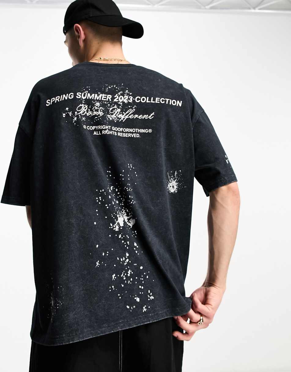 Good For Nothing oversized t-shirt in black acid wash with vintage eagle print