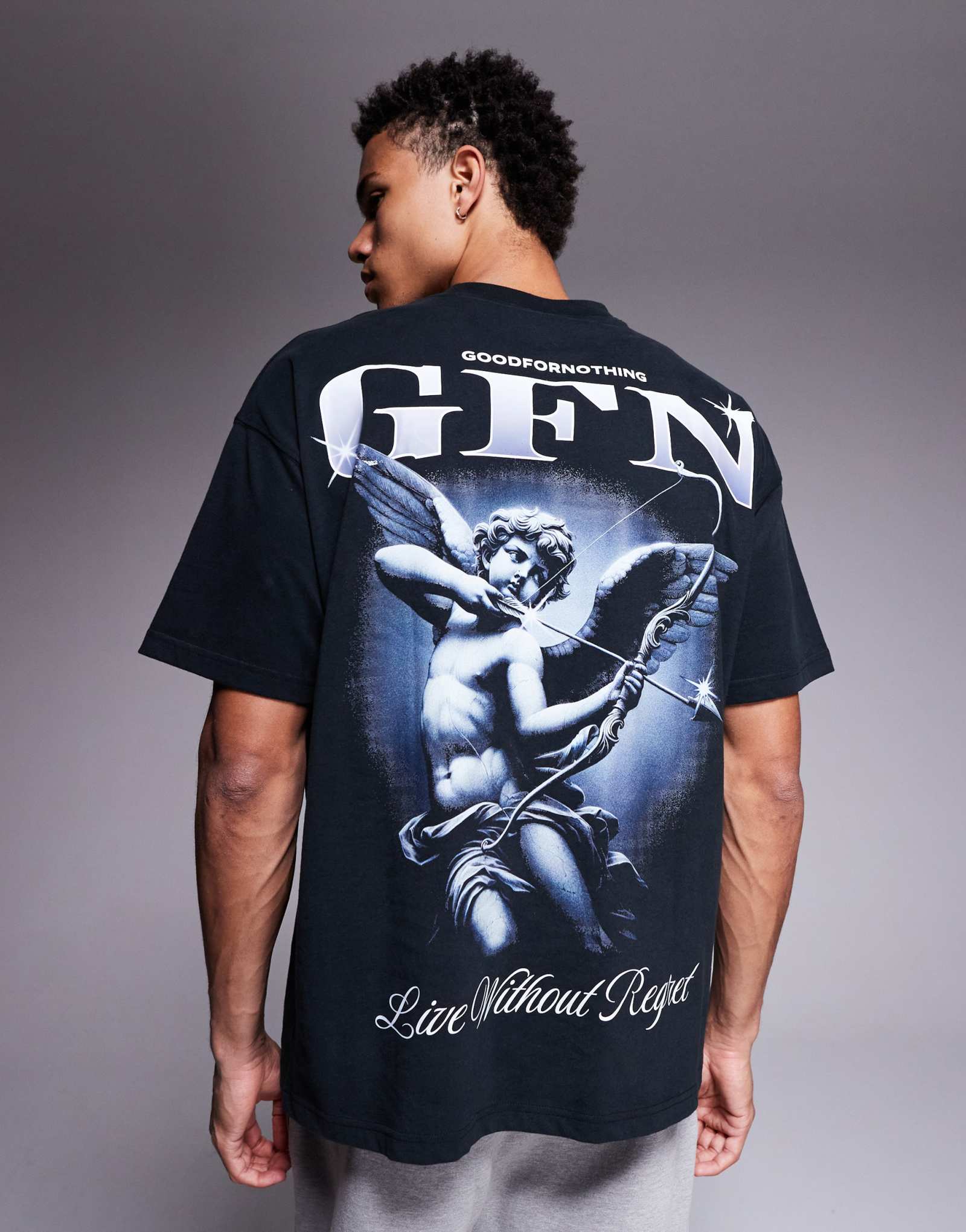 Черная футболка оверсайз Good For Nothing с принтом ангела на спине