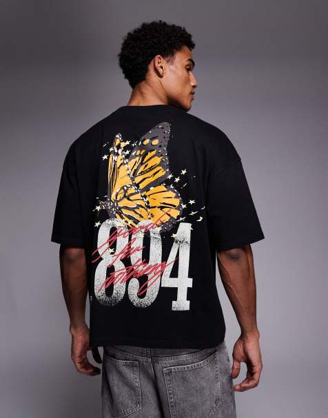 Good For Nothing oversized t-shirt in black with butterfly print