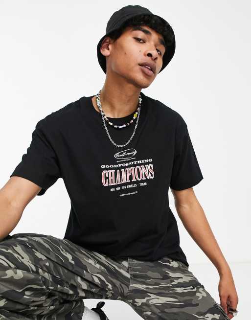 Good For Nothing oversized t-shirt in black with champions print | ASOS