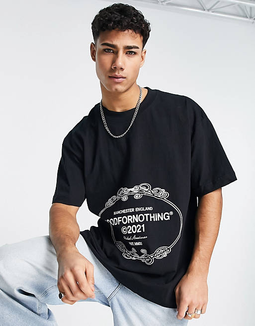 Men Good For Nothing oversized t-shirt in black with crest logo print 