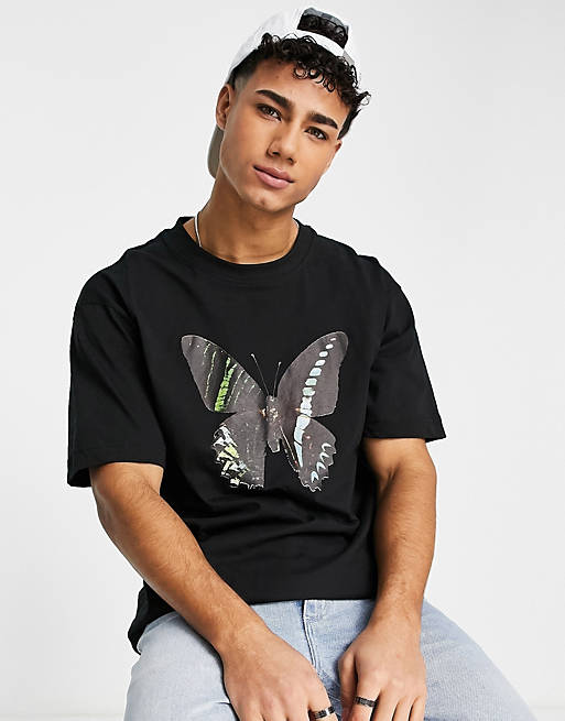  Good For Nothing oversized t-shirt in black with large butterfly print 