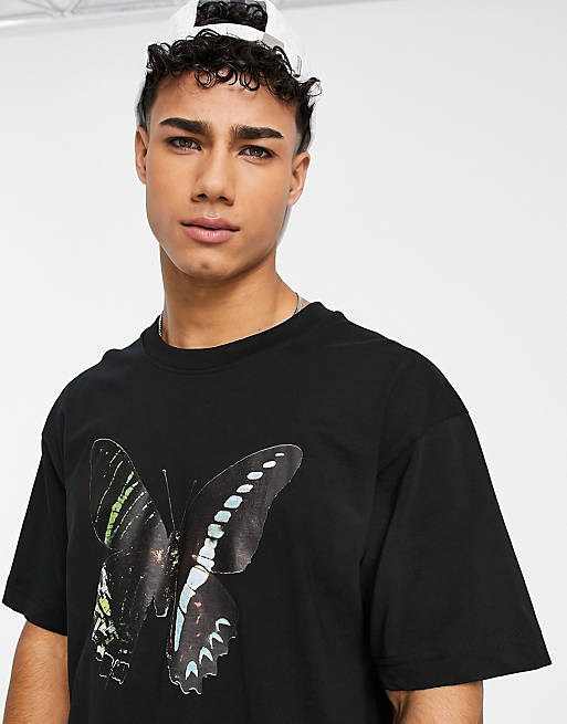  Good For Nothing oversized t-shirt in black with large butterfly print 
