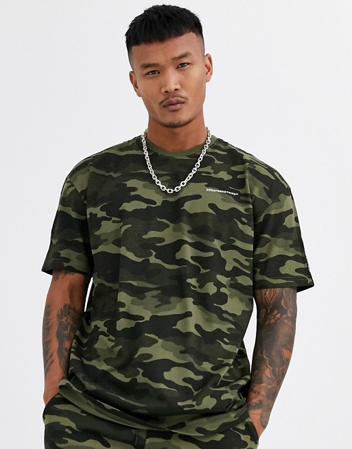 Good For Nothing oversized t-shirt in camo with logo