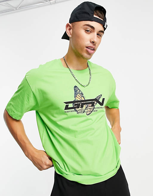 Good For Nothing oversized t-shirt in green with butterfly print