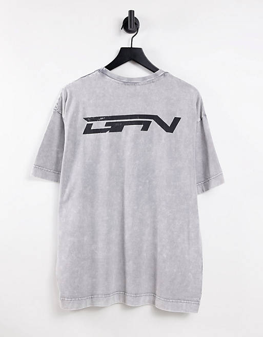 Good For Nothing oversized t-shirt in grey acid wash with back print