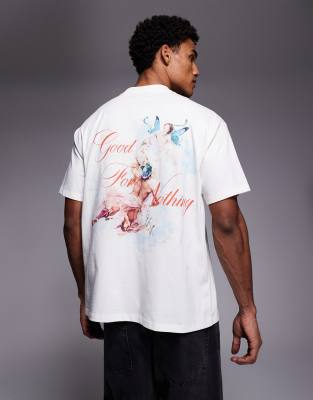 Good For Nothing oversized t-shirt in off white with butterfly angel print off-white